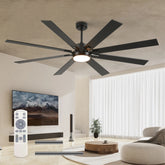 72 Inch Large Size 8 pcs Blades Ceiling Fan With Light Kit 3 Color Dimmable LED, DC 6 Speed ,Remote Control Ceiling Fan for Patio Living Room, Bedroom, Office,Indoor.(Matte Black )