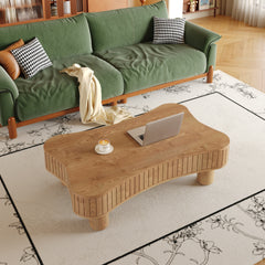 Lift Top Coffee Table for Living Room 42" - Fluted Panel Hidden Storage, Silent Hydraulic Lift, Curved Safety Corners, 5 Min Assembly (27"W x 13-18.9"H, Light Brown)