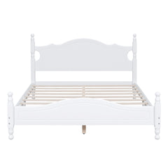 Queen Size Wood Platform Bed Frame,Retro Style Platform Bed with Wooden Slat Support,White