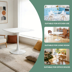 42-inch Mid-Century Modern Pedestal Table, Multi-Functional Dining Table for 4-6 People & Large Coffee Table, White MDF Top for Living Room, Kitchen, Office