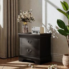 22" x 16" x 22.7" Classic Wooden Nightstand-Black