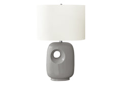 Lighting, 26"h, Table Lamp, Grey Ceramic, Ivory / Cream Shade, Contemporary, Modern