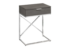 Accent Table, Side, End, Nightstand, Lamp, Storage Drawer, Living Room, Bedroom, Grey Laminate, Chrome Metal, Contemporary, Modern