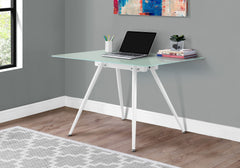 Computer Desk, Home Office, Laptop, 48"l, Work, White Metal, Tempered Glass, Contemporary, Modern