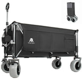 52-inch Extended Heavy-Duty Foldable Utility Wagon, 560lbs, Patented Ultra-Stable Frame, 1:6 Space-Saving Fold, Portable and Collapsible for Beach, Sports, and Garden Use, Black+Gray