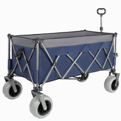 52-inch Extended Heavy-Duty Foldable Utility Wagon, 560lbs, Patented Ultra-Stable Frame, 1:6 Space-Saving Fold, Portable and Collapsible for Beach, Sports, and Garden Use, Dark Blue+Gray