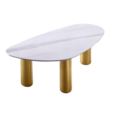 Contemporary Style 1pc Coffee Table Sintered Stone Top Gold Legs Soft Corner Edges White And Matte Gold Finish