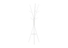 Coat Rack, 72"h, Bedroom, Entryway, Hall Tree, 6 Hooks, White Metal, Contemporary, Modern