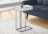 Accent Table, C-shaped, End, Side, Snack, Storage Drawer, Living Room, Bedroom, White Marble Look Laminate, Grey Metal, Contemporary, Modern
