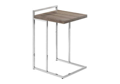 Accent Table, C-shaped, End, Side, Snack, Living Room, Bedroom, Brown Laminate, Chrome Metal, Contemporary, Modern