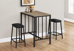 Dining Set, 3pcs Set, Counter Height, 36" Rectangular, Small, Kitchen, Brown Laminate, Black Metal, Contemporary
