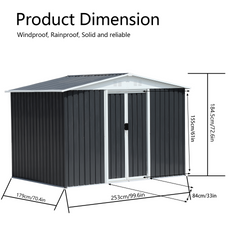 8x6 Feet Apex Roof Dark Grey Aluminum Alloy Frame Garden Shed With Sliding Door