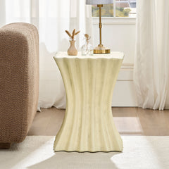15.16 inch Side Table Vintage Sturdy Fiberglass Table For Living Room Apartment No Need Assembly Beige