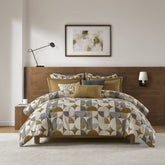 8 PCS Queen Jacquard Oversized Duvet Style Comforter Set Gold