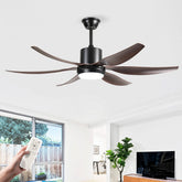6 PCS ABS Blades 56 Ceiling Fan With Light Kit 3 Color LED Light Source, DC 6 Speed ,Remote Control Ceiling Fan for Patio Living Room, Bedroom, Office,Indoor.(( Matte Black )