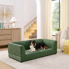 Comfortable Oversized Pet Sofa for Medium/Large Dogs - Modern Rectangular Design with Backrest, Armrests & Soft Cushion -OLIVE GREEN(56.5"*26"*17")