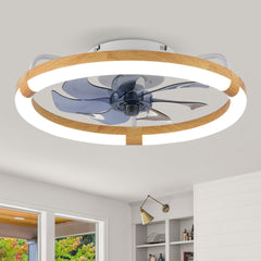 20" Ceiling Fans with Kit ,LED Light Source and Remote Control, 3000-6500K Dimmable Modern Flush Mount LED Fan Light, 6 Speeds, Quiet DC Motor For Living room, Bedroom,Kitchen----Matte White+WOOD