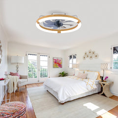 20" Ceiling Fans with Kit ,LED Light Source and Remote Control, 3000-6500K Dimmable Modern Flush Mount LED Fan Light, 6 Speeds, Quiet DC Motor For Living room, Bedroom,Kitchen----Matte White+WOOD