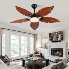 52 Inch Tropical Ceiling Fan with Light, Palm Leaf Indoor/Outdoor Ceiling Fan for Patio and Living Room, Reversible Fan, Black Bronze.