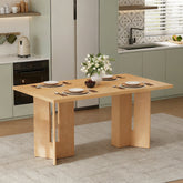TREXM Farmhouse Wood Dining Table, 60" Rectangular Dining Table with Cutout Table Legs for Dining Room, Kitchen and Living Room (Natural Wood Wash)