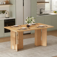 TREXM Farmhouse Wood Dining Table, 60" Rectangular Dining Table with Cutout Table Legs for Dining Room, Kitchen and Living Room (Natural Wood Wash)