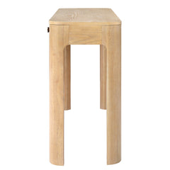 TREXM Rustic Console Table with Curved Corners for Safety, Entryway Table with 3 Concealed Drawers, Sturdy Sofa Table with Thick Legs for Hallway & Living Room (Light Oak)