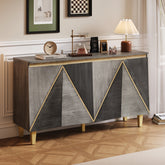 TREXM 60" Retro Buffet Cabinet with Storage, 4-Door Vintage Sideboard Cabinet with Dimensional Effect Doors and Adjustable Shelves for Dining Room, Kitchen, and Living Room (Light and Dark Gray)