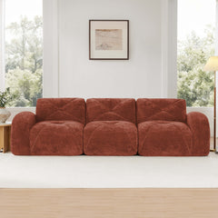 110''Boneless Sofa With Tufted,Soft Velvet Fabric,Modular Sectional Sofa Couches,32D High Density Sponge,Anti-Slip Design,Ergonomic Design Bottom,No Assembly Required,For Study,Home Theater,Red Brown