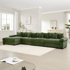 170"Oversized Cloud Modular L-Shape Sectional Couch,Soft Corduroy Fabric, With An Ottoman,Deep Seat Wide Armrests,Ergonomic Design,12 Throw Pillows, Easy Assembly,For Living Rooms Studies,Green