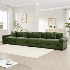 170" Oversized Cloud Modular Sectional Couch, Premium Corduroy 3-Seater Extra-Thick Armrests, Good Resilience Cushion,12 Throw Pillows, Ergonomic Design, Easy Assembly,For Living Rooms,Green