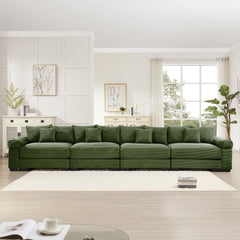 170" Oversized Cloud Modular Sectional Couch, Premium Corduroy 3-Seater Extra-Thick Armrests, Good Resilience Cushion,12 Throw Pillows, Ergonomic Design, Easy Assembly,For Living Rooms,Green