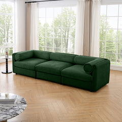 Elegant Green Chenille Sofa with Storage Seat, Cylindrical Backrest and Armrests, Contemporary 3-Seater Fabric Couch with Hidden Storage Compartment