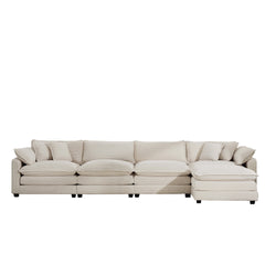 Modern Upholstered L Shape Modular Sectional Sofa, 4 Seater Sofa with with 1 Ottoman, Comfortable Corduroy Fabric Couch Sofa, Light Beige Corduroy Fabirc