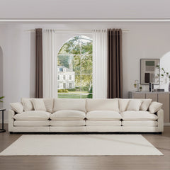Modern Upholstered 4 Seater Fabric Sofa with Comfortable Back Cushions, Seat Cushions and Pillows, Light Beige Corduroy Sofa ,