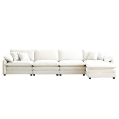 Corduroy Sofa Modern Upholstered 4 Seater with with 1 Footstool Corduroy Fabric Sofa , Office Living Room Apartment Comfort Sofa, Easy to Assemble with 2 Arm Pillows and 4 Throw Pillows