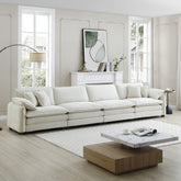Corduroy Sofa , Modern Upholstered 4 Seater Corduroy Fabric Sofa , Office Living Room Apartment Comfortable Sofa, Easy to Assemble with 2 Arm Pillows and 4 Throw Pillows