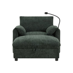 37" Single Sofa with Storage Ottoman, Adjustable Phone Holder, Dual-Port Charger, Storage Pockets, Elephant Ear Armrest, Comfy Chenille Armchair, Modern Cloud Chaise Lounge for Living Room&Apartment
