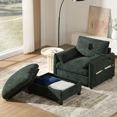37" Single Sofa with Storage Ottoman, Adjustable Phone Holder, Dual-Port Charger, Storage Pockets, Elephant Ear Armrest, Comfy Chenille Armchair, Modern Cloud Chaise Lounge for Living Room&Apartment