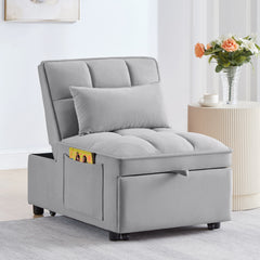4 in1 Multi-Function Single Sofa Bed with Storage Pockets,Tufted Single Pull-out Sofa Bed with Adjustable Backrest and Pillows ,Convertible Chaise Lounge,Gray