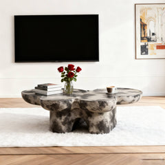 Butterfly design style, coffee table, imitation natural limestone material, suitable for living room/office, fiberglass, black and beige combination.