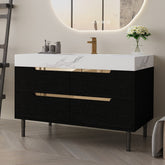 35.4" Modern Bathroom Vanity with Undermount Sink, Sintered Stone Top, Waterproof Multi-layer Solid Wood, 4 Drawers Storage, Free-standing/Wall-Mounted