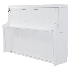Full Size Murphy Bed with Hydraulic Lift & Desk Design, White