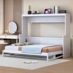 Full Size Murphy Bed with Hydraulic Lift & Desk Design, White