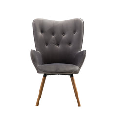 Doarnin Contemporary Silky Velvet Tufted Button Back Accent Chair, Gray