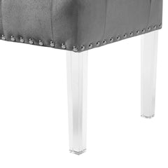 Valley Button Tufted Velvet Upholstered Bench with Acrylic Leg, Gray