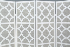 Quarterfoil infused Diamond Design 4-Panel Room Divider, White