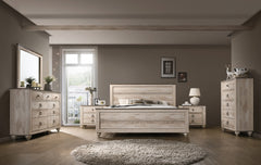 Imerland Contemporary White Wash Finish Bedroom 6-piece Set, Queen Bed, Dresser, Mirror, 2 Nightstands, Chest