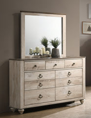 Imerland Contemporary White Wash Finish Bedroom Set, King Bed, Dresser, Mirror, Nightstand and Chest