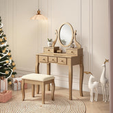 Ashley Wood Make-Up Vanity Table and Stool Set, Ashley Wood Makeup Vanity Table and Stool Set, Gold