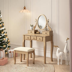 Ashley Wood Make-Up Vanity Table and Stool Set, Ashley Wood Makeup Vanity Table and Stool Set, Gold